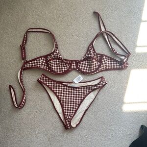 WeWoreWhat Burgundy and White Checkered Bikini